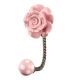 Pink Flower Ceramic Wall Hook in Antique Fitting